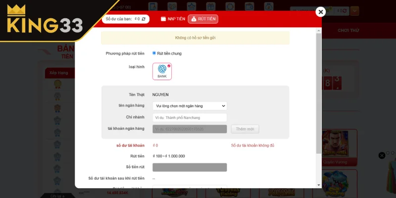 Hướng dẫn rút tiền KING33 Hướng dẫn rút tiền KING33